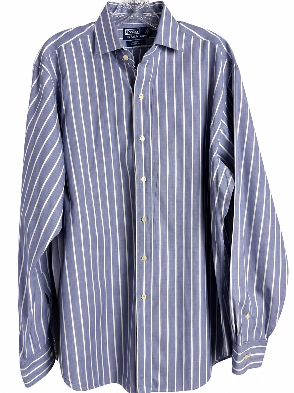 Polo Ralph Lauren Regent Men’s Dress Shirt 16.5 L Blue White Stripe Long Sleeve